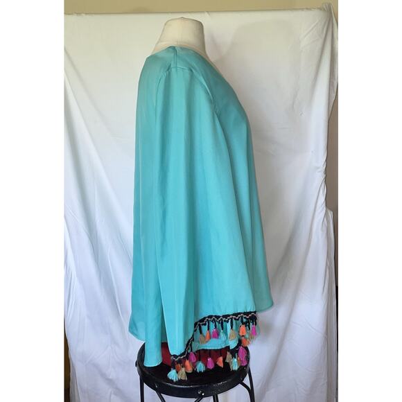 Judith March Top Womens Large Bell Sleeve Boho Pom Pom Fringe V-neck - Picture 4 of 16